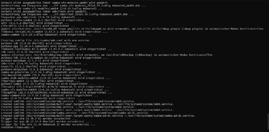 Installation des Samba-Dienstes über das Terminal
